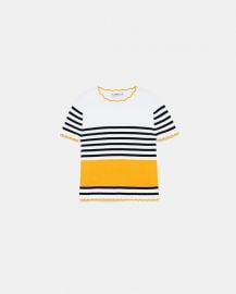 striped sweater with scalloped trims in yellow at Zara